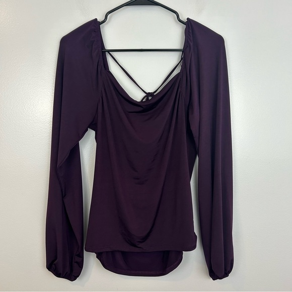 NWT Lush Davos Square Neck Back Tie Knit Purple Balloon Sleeve Top Size Large - Picture 3 of 10